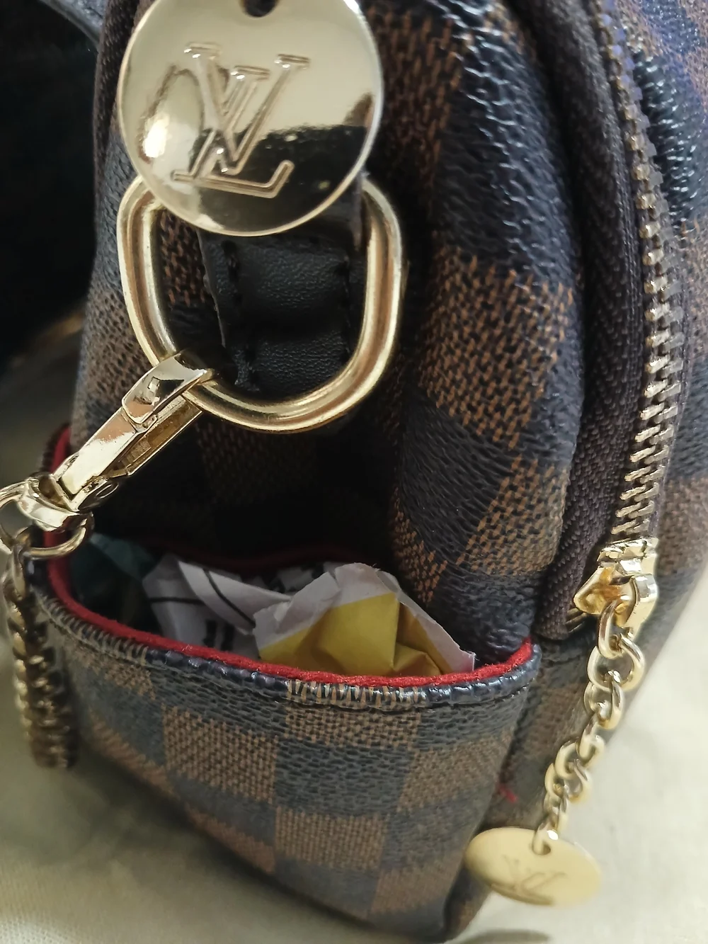Checkerboard Brown and Dark Brown Crossbody - Picture 5 of 11